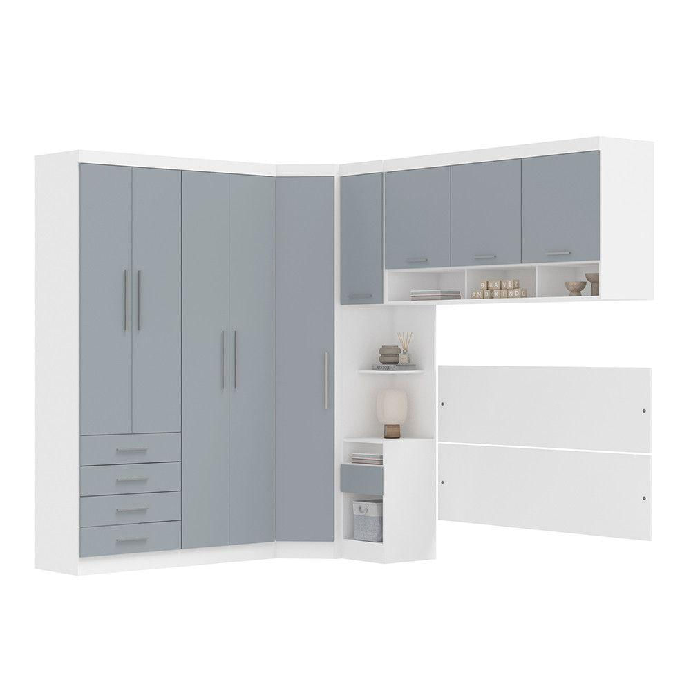 Miniatura Quarto Com Roupeiro Maleiro E Cabeceira Alpes Luciane Móveis Branco Grey Sky PF