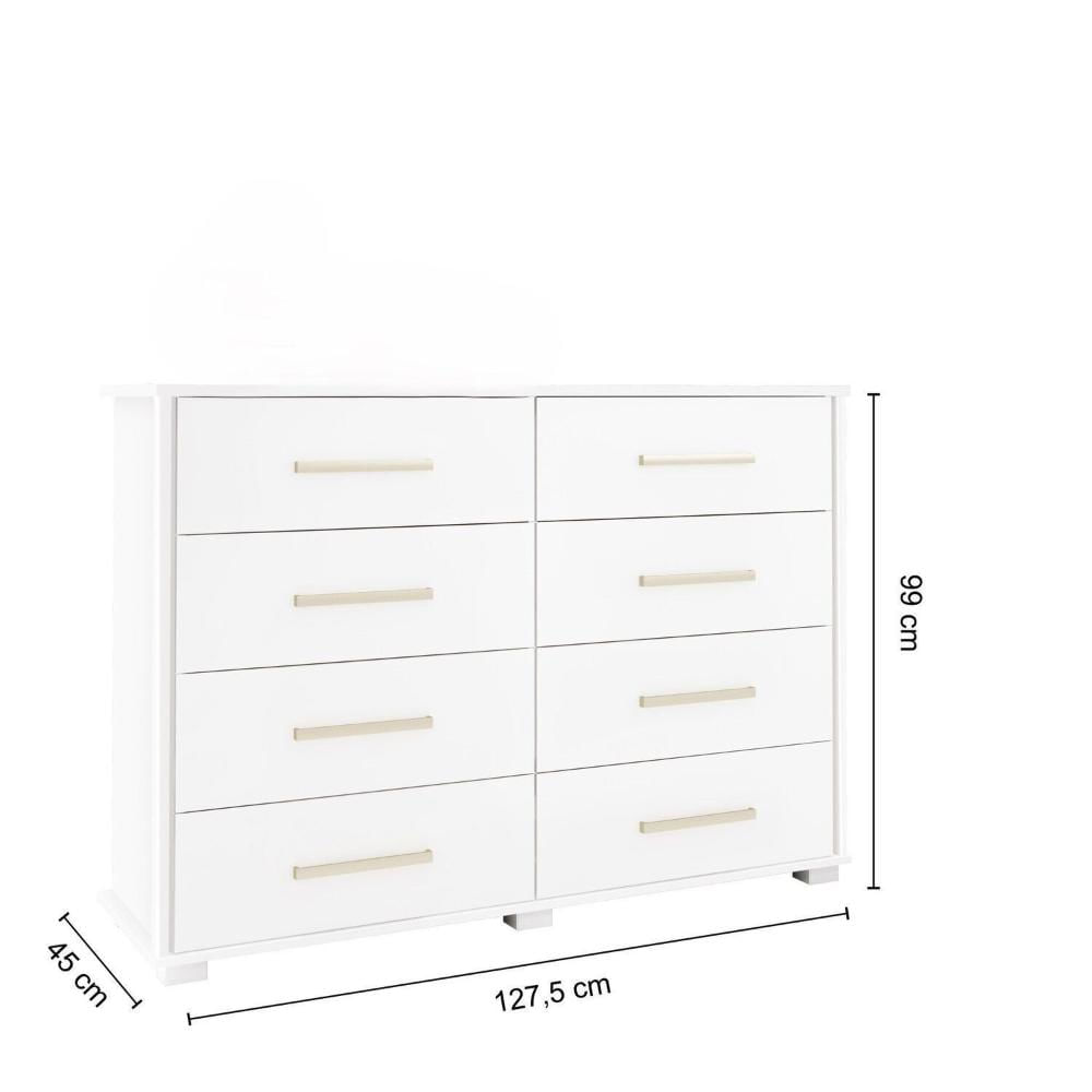 Miniatura Cômoda para Quarto 8 Gavetas 127,5cm Lis Branco