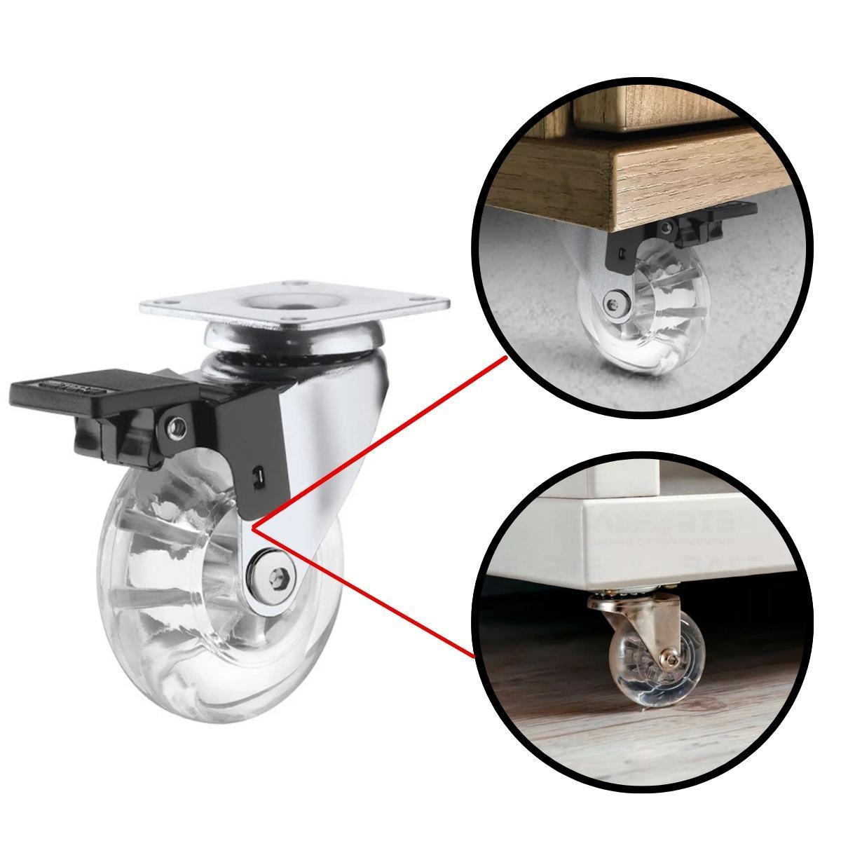 Miniatura Kit 50 Rodízio Giratório Gel Rodinha Silicone 35Mm Parafusos