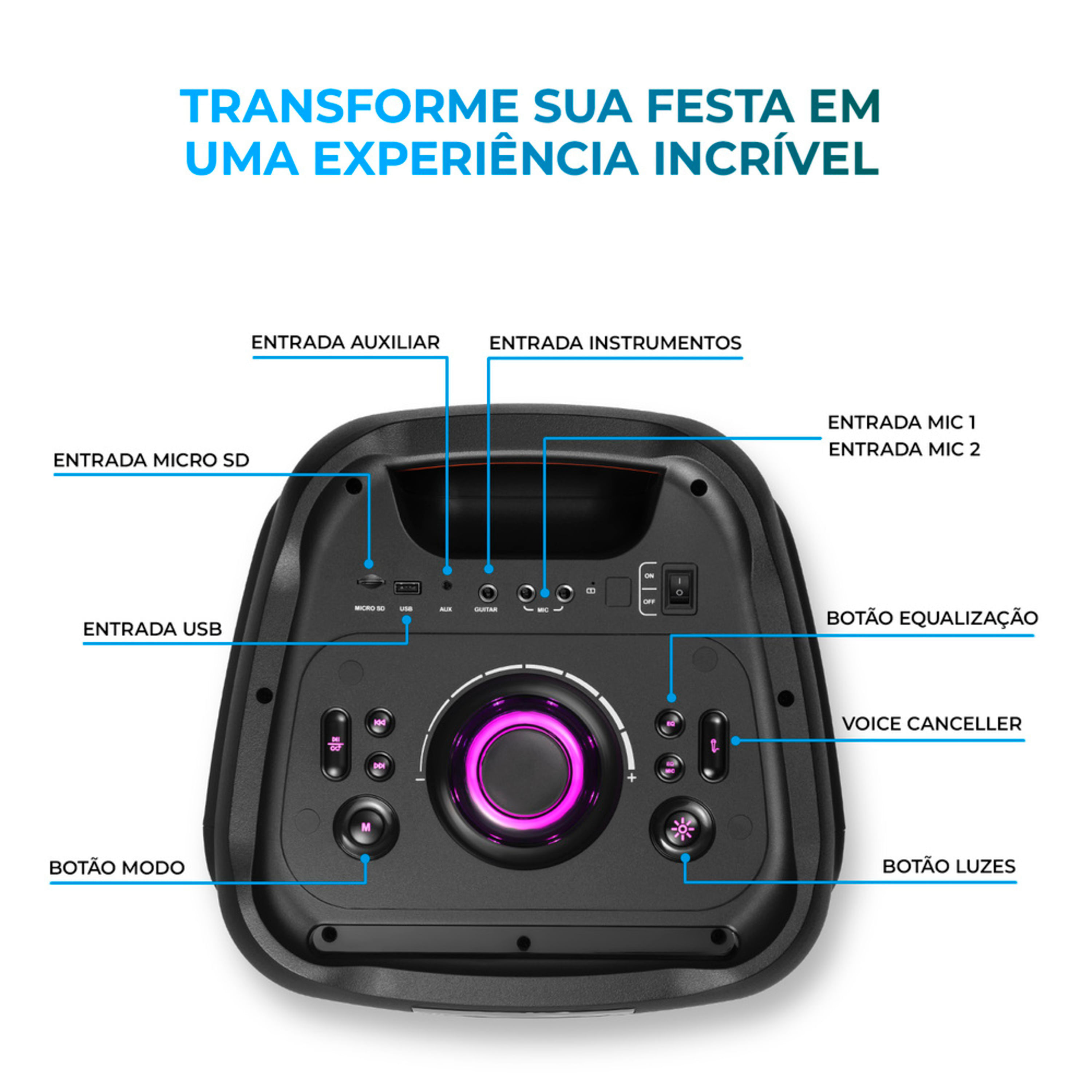 Caixa de Som PartyBox AIWA PB-05 Bluetooth 20H RGB USB TWS Preto BIV