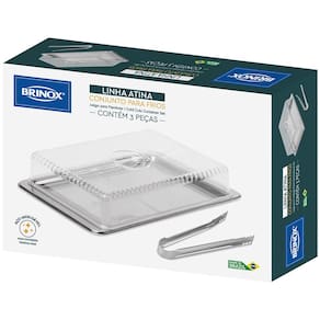 Miniatura Conjunto para Frios Brinox Átina 1413/100 em Inox e Acrílico - 3 Peças