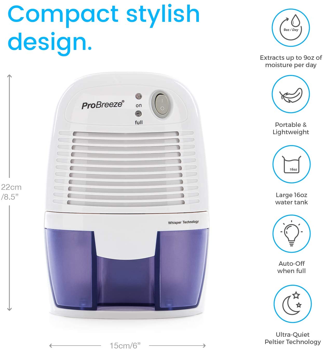 Miniatura Desumidificador Mini Pro Breeze 45m2 Portátil BrancoAzul 110V