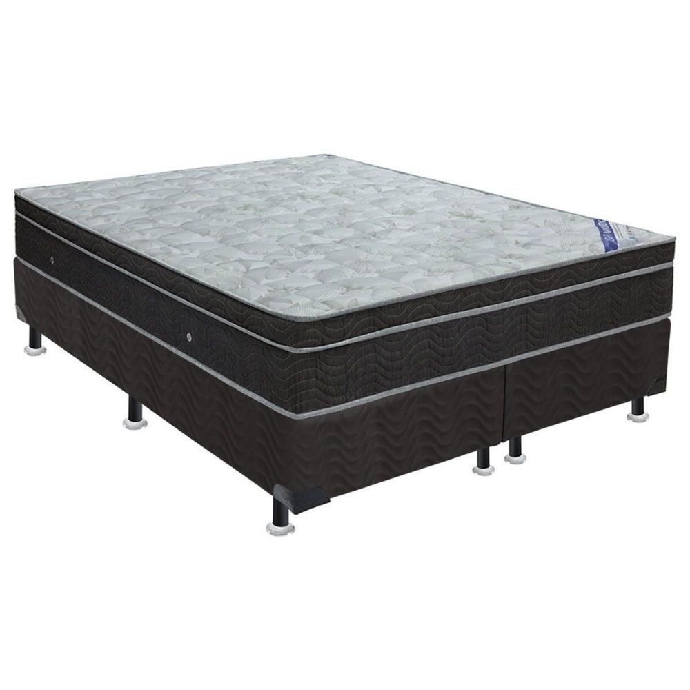 Miniatura Cama Box Queen: Colchão Molas Bonnel Ortobom Nanolastic Light Selado + Base Crc Suede Black(158x198)