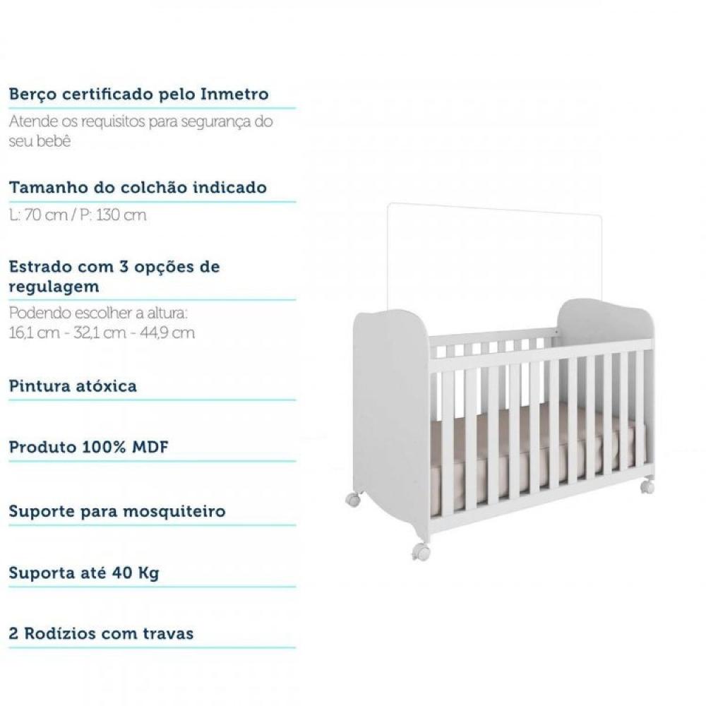 Quarto Gêmeos com 2 Berços Americano 1 Cômoda com 4 Gavetas e 1 Porta Uli Móveis Peroba Branco Brilho