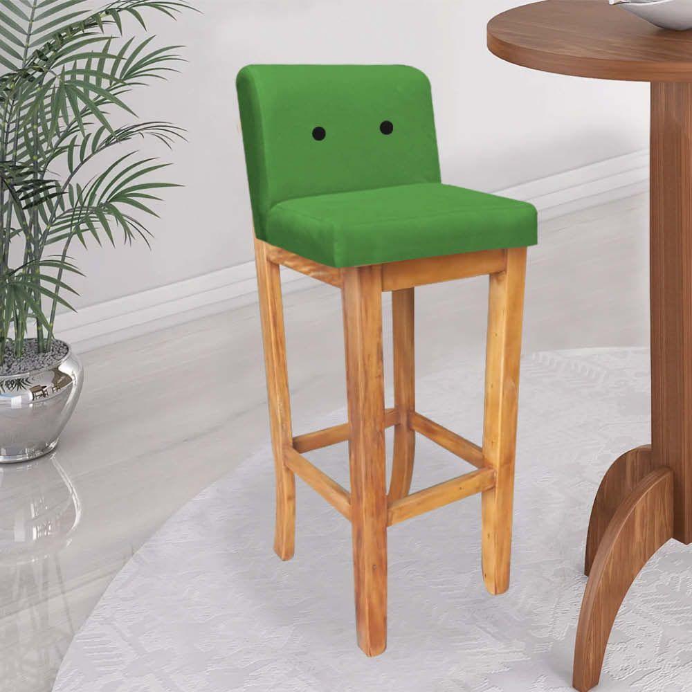 Miniatura Banqueta Alta Com Encosto Aila Balcão Bistrô Corino Verde Botão Preto - Ahazzo Móveis
