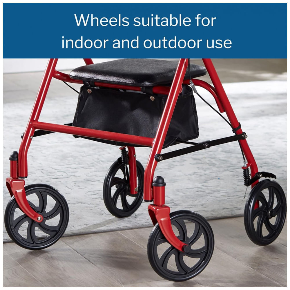 Andador Adulto Idoso McKesson com Assento, Suporta até 136 Quilos, Vermelho