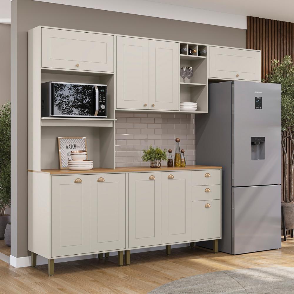 Miniatura Cozinha Tunísia Completa 263cm Com 9 Portas E 2 Gavetas Off White/canelato