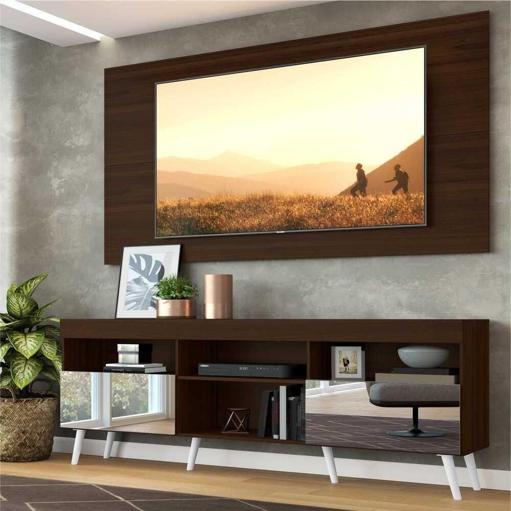 Miniatura Rack com Painel TV até 65" Espelho e Pés Retrô Multimóveis