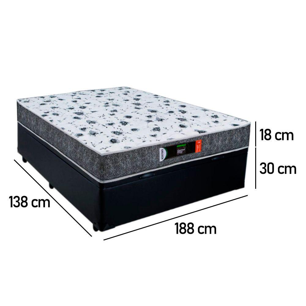Miniatura Cama Box Baú Casal + Colchão Casal Ortopédico Resistente Pró D28 Prime Colchões 48x138x188 Preto