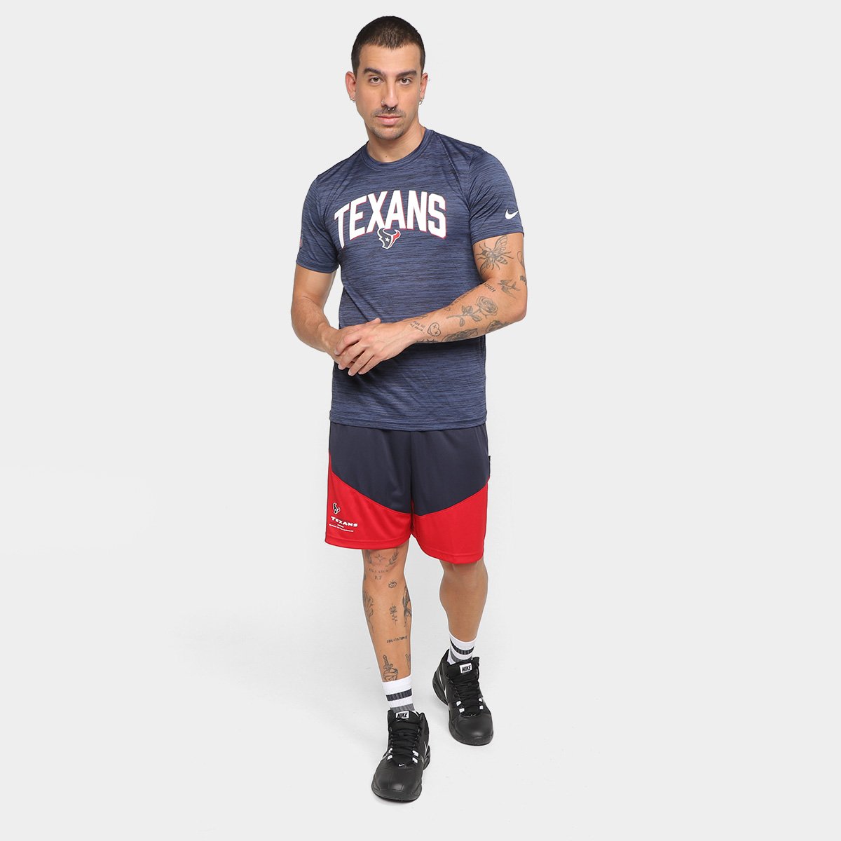 Miniatura Bermuda Nike Houston Texans Dri-FIT Knit Masculina Azul+Vermelho - EGG