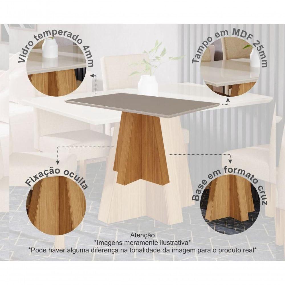 Miniatura Conjunto Sala De Jantar 130x80 Tampo Mdf/vidro 4 Cadeiras Tais Cimol Nature/offwhite/chocolate