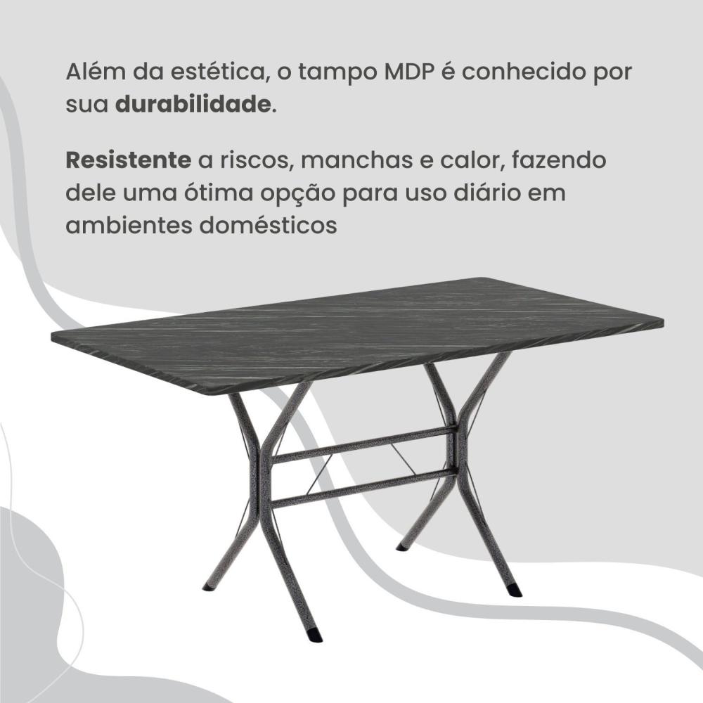 Conjunto Sala de Jantar Mesa Retangular 100x60cm Tampo Madeira Mdp Ardósia Indiana 4 Cadeiras Paraty Preto Floral / Mart Prata