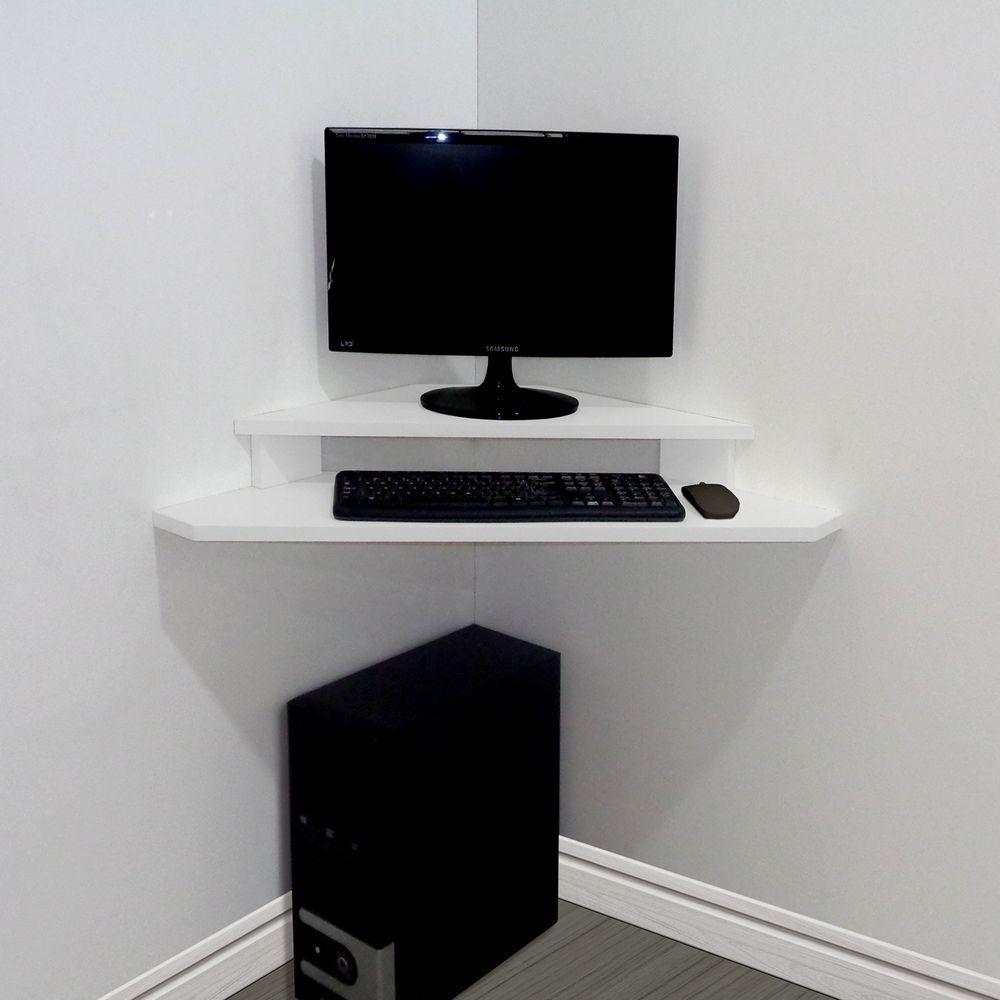 Rack Suspenso Aparador Bancada Estante De Canto Para Computador Monitor Branco