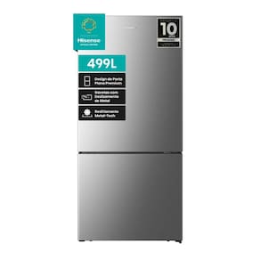 Miniatura Geladeira Hisense Inverter 499L RB5P504 Bottom Freezer Metal Tech Inox 110V