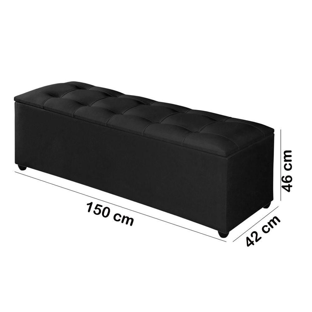 Miniatura Recamier Baú Milão 150 Cm Para Cama Casal Cor Preto