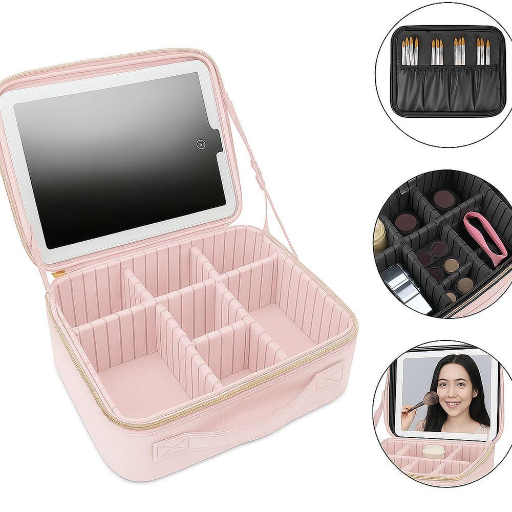 Miniatura Maleta De Maquiagem Com Espelho Led - Ideal Para Viagens - Rosa
