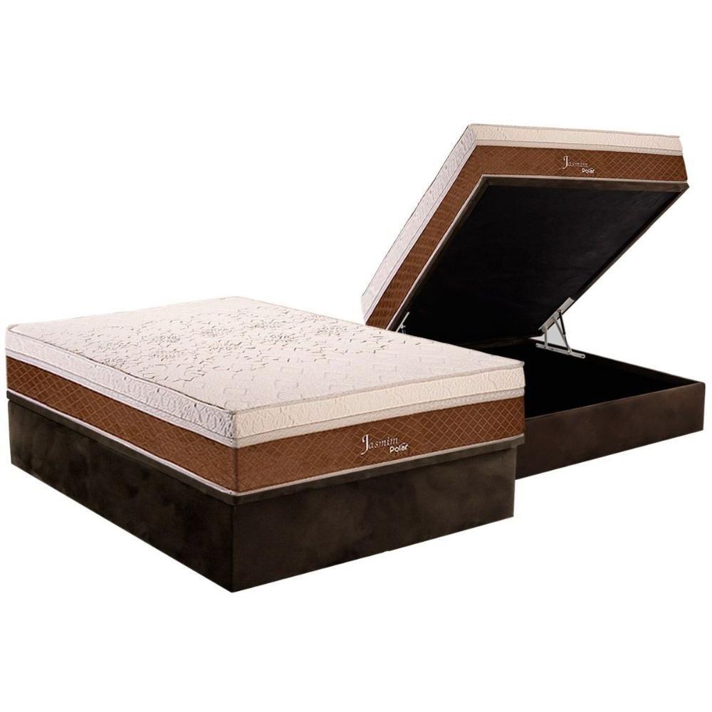 Miniatura Cama Box Baú Casal: Colchão Molas Ensacadas Polar Masterpocket Jasmin Fort + Base Brown(138X188)
