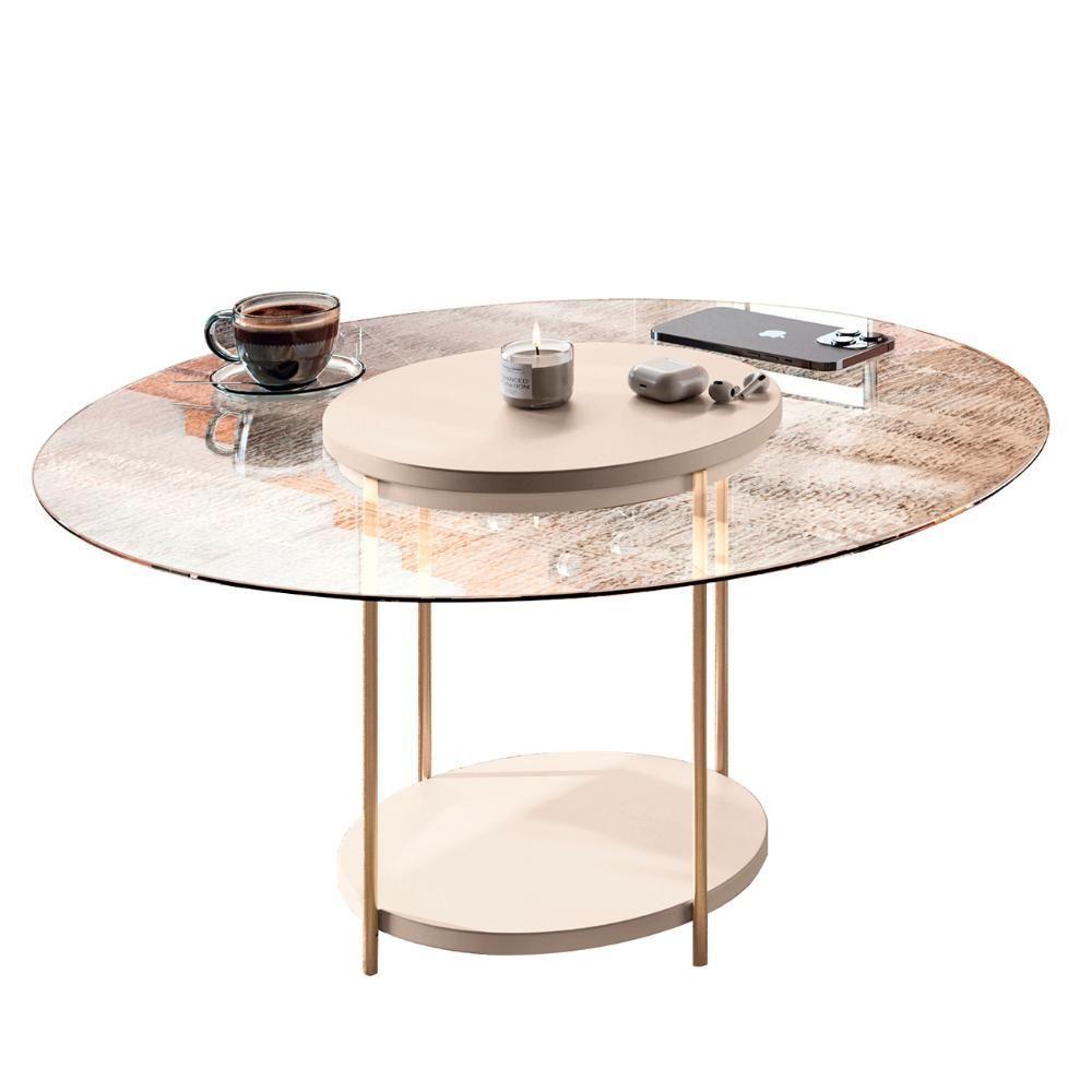 Miniatura Mesa De Centro Redonda Tampo De Vidro Sky Off White - Hb Móveis