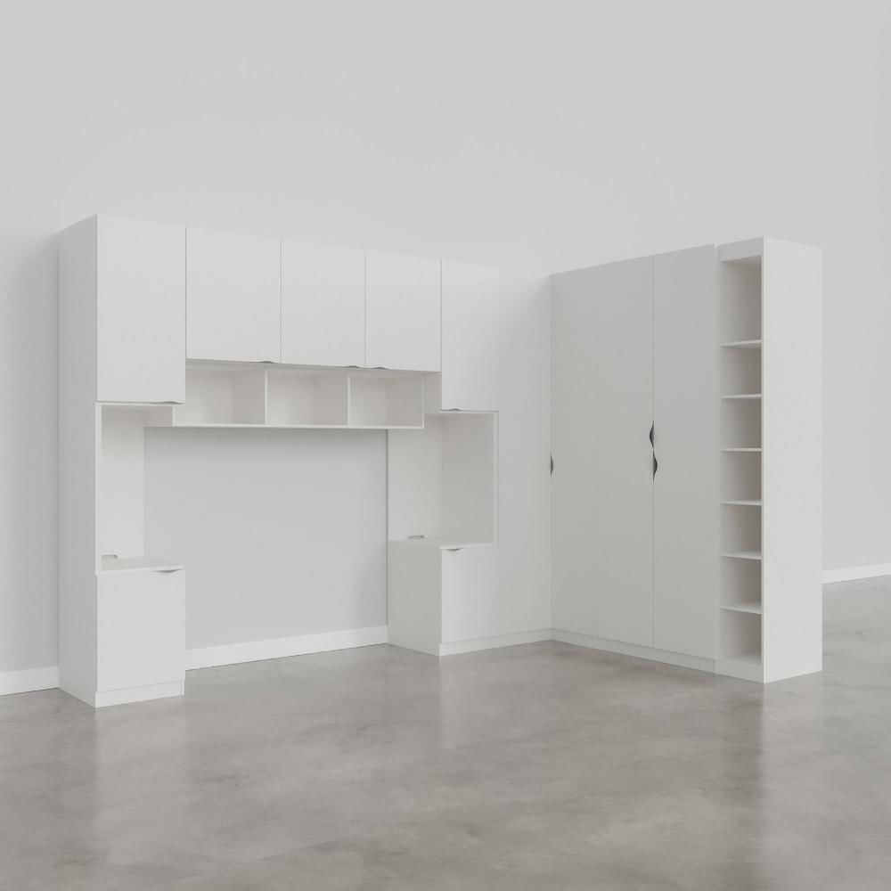 Miniatura Guarda-roupa Modulado de Canto 11 Portas 7 Peças Hera Cabecasa Madeiramadeira Branco Geada/Preto