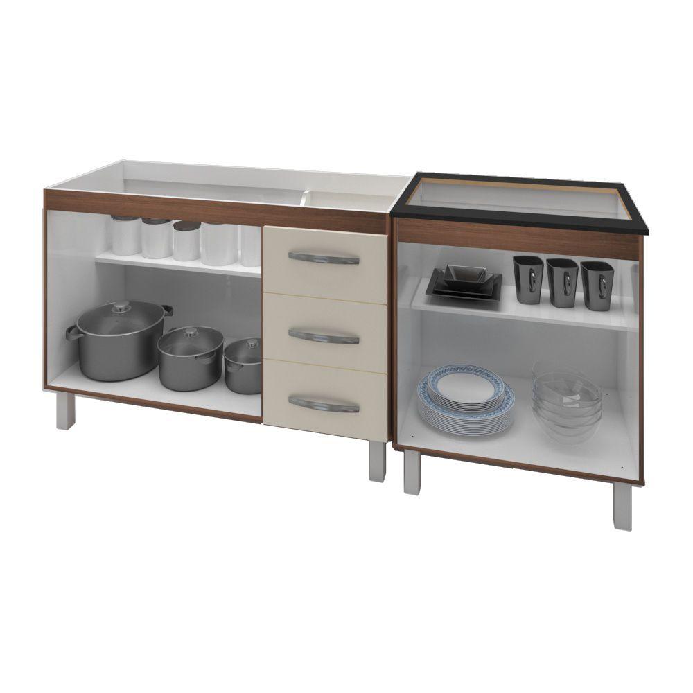 Miniatura Armário Cozinha Gabinete Pia De 120 Cm Bianca Com Balcão Cooktop 5 Bocas Savana Frente Off-white Jade