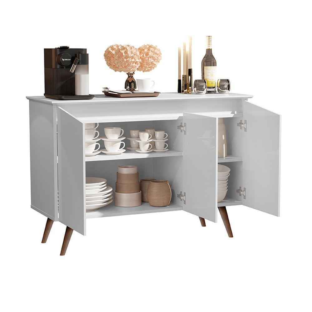 Miniatura Aparador Buffet Retrô Encanto 3 Portas Com Pés De Madeira - Branco - Cor: Branco