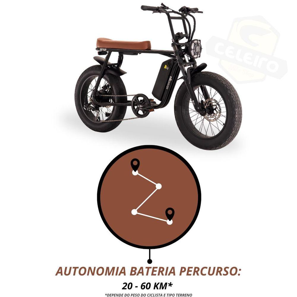 Miniatura Bicicleta Elétrica StreetGo Aro 20 S12 7V A24 Preto/Marrom