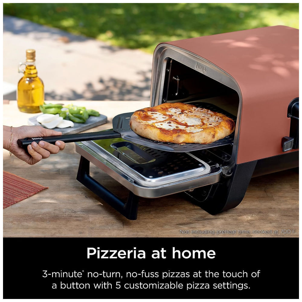 Miniatura Forno Elétrico Portátil Externo para Pizza 8 em 1 de Alta Temperatura 110V 1760W, Ninja OO101 Woodfire, Vermelho