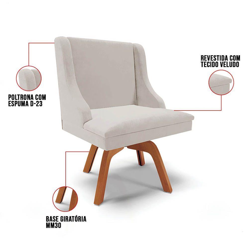 Kit 2 Cadeiras Estofadas Base Giratória De Madeira Lia Veludo Cinza - Ibiza