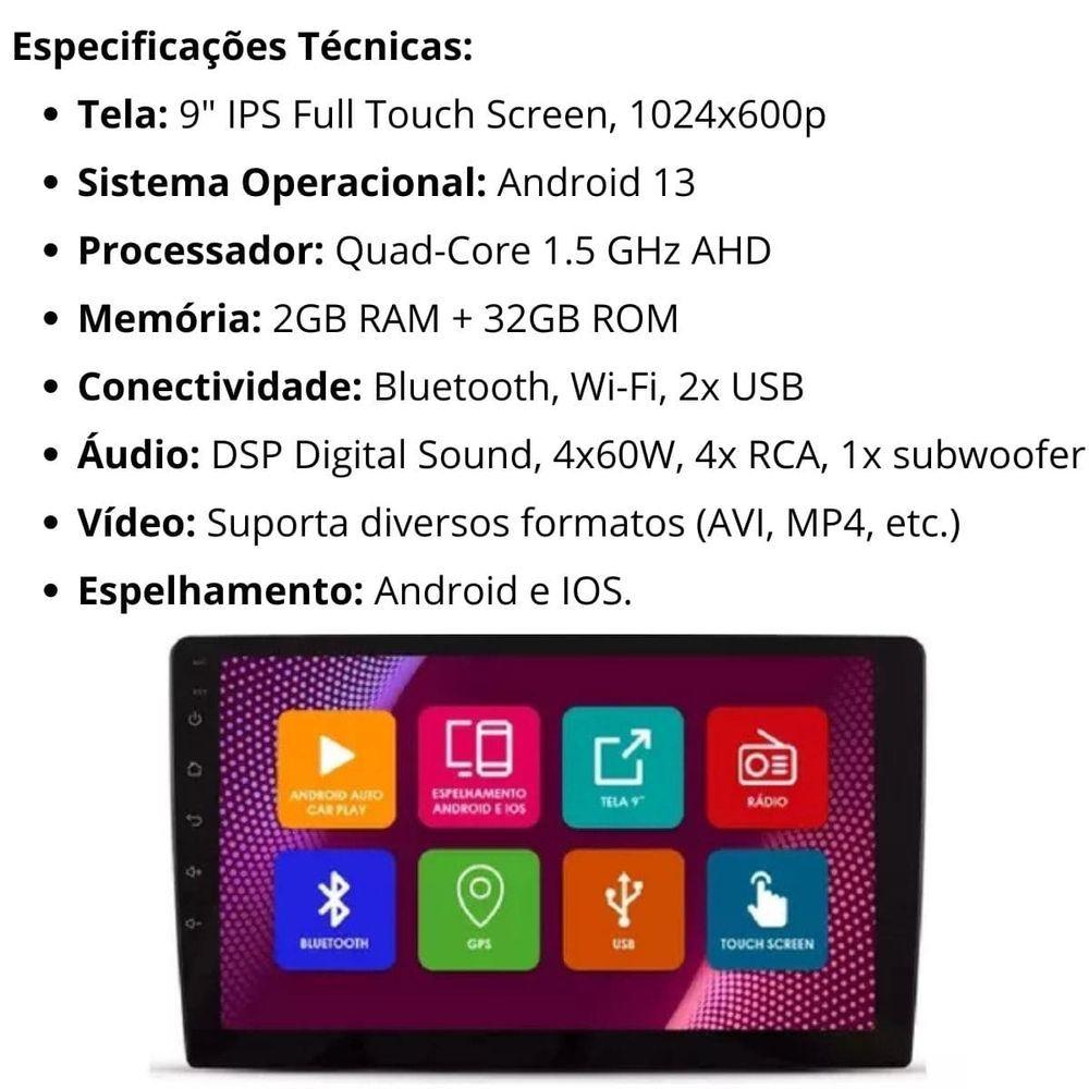 Miniatura Central Multimídia Android 2 Din Voyage G6 Moldura 9 Câmera Ré