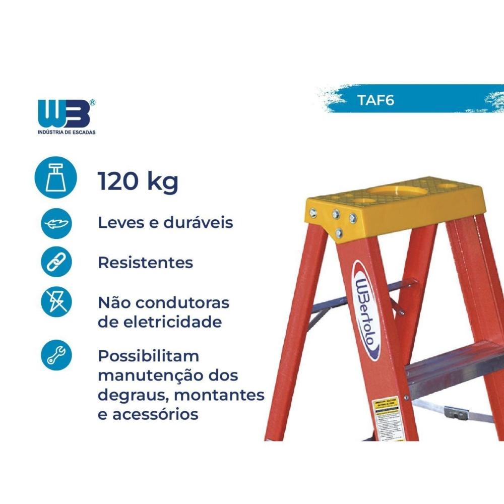 Miniatura Escada Tesoura Simples Acesso em Fibra 1,80 Metros com 5 Degraus e Patamar WBertolo
