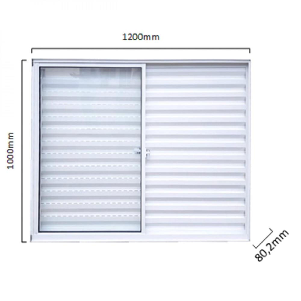 Miniatura Janela de Aluminio Veneziana 6 folhas com vidro Liso 100x120 MGM Branco