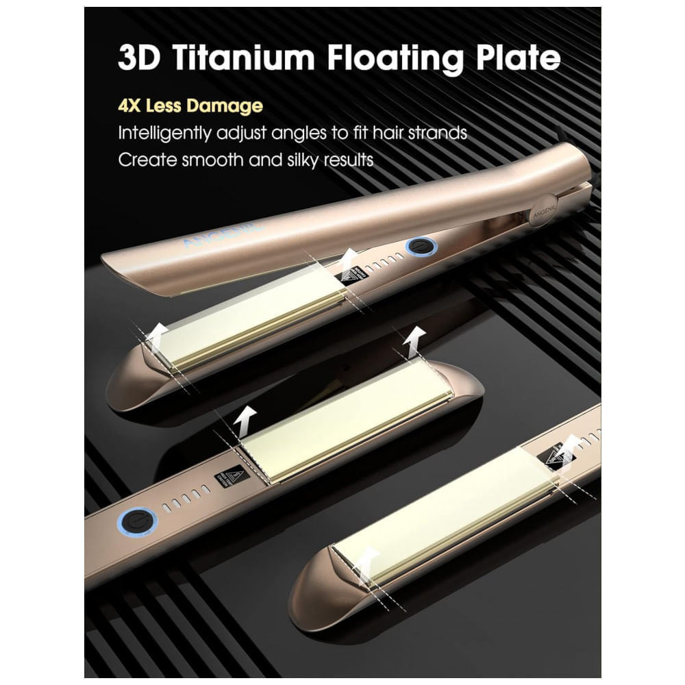 Chapinha Prancha de Cabelo Profissional 2 em 1 com Placa Cerâmica e Visor LED, Bivolt, ANGENIL HS 068B, Dourado