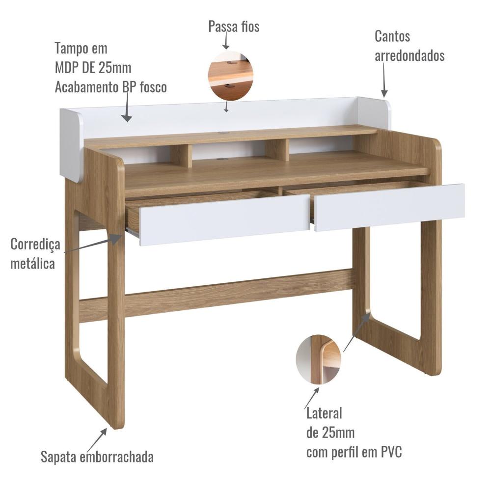 Escrivaninha 2 Gavetas 128cm Home Office Flexus Branco