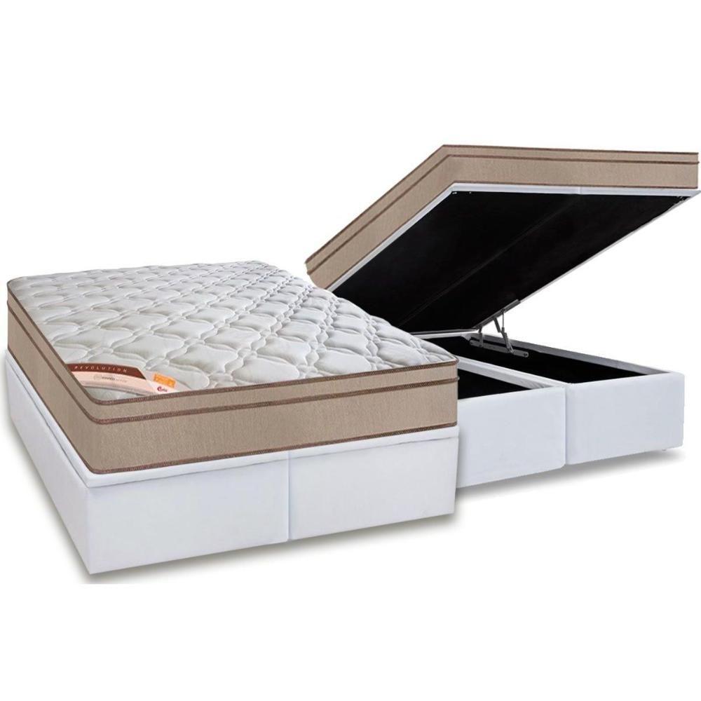 Miniatura Cama Box Baú Queen: Colchão Molas Castor Pocket Revolution Híbrido + Base Crc Courano White(158X198)