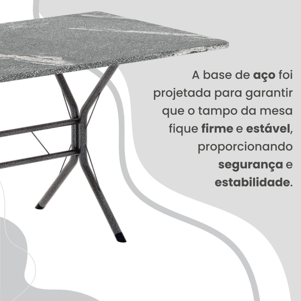 Miniatura Conjunto Sala de Jantar Mesa Retangular 100x60cm Tampo Granito Topázio 4 Cadeiras Rio C. Marrom / Mart Prata