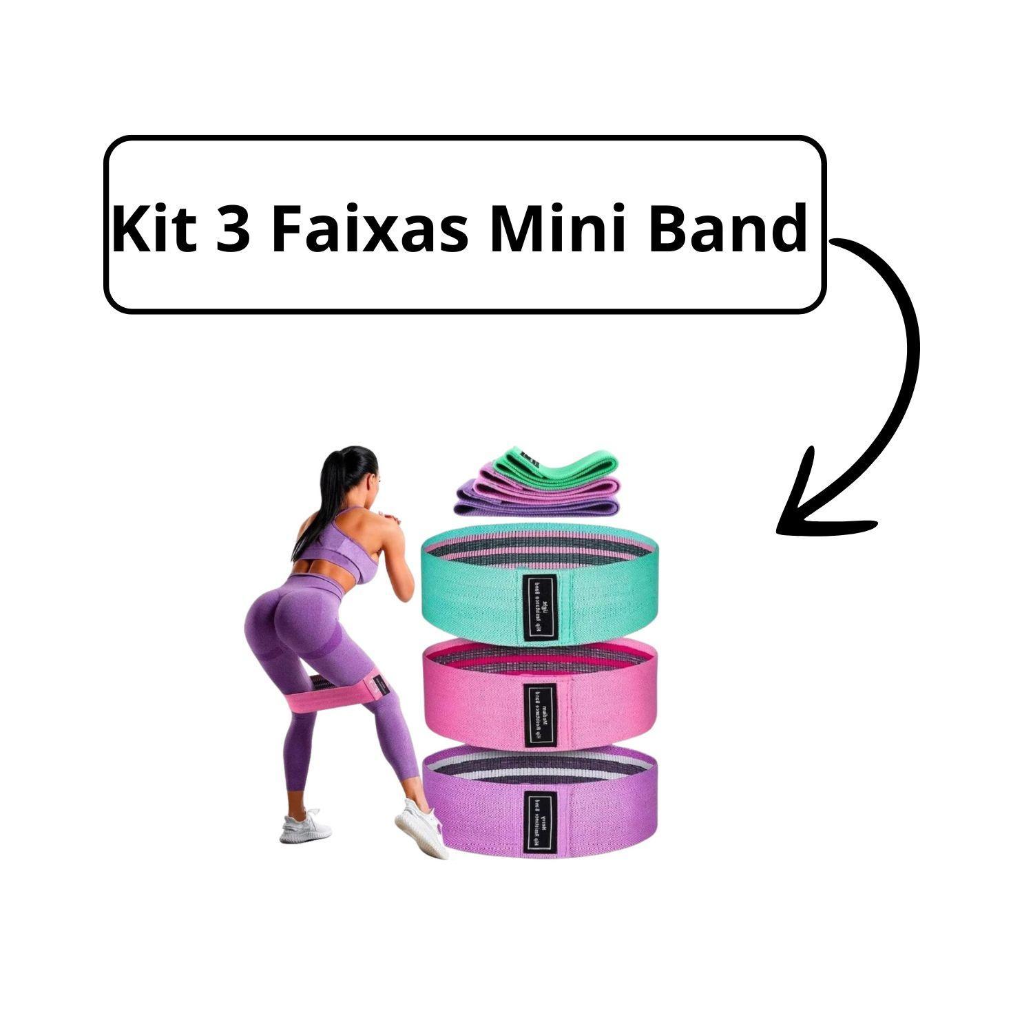 Miniatura Kit 3 Faixas Mini Band + Corda De Pular + Punho De Flexão
