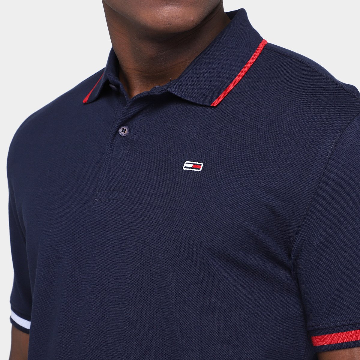 Miniatura Camisa Polo Tommy Hilfiger Slim Flag Cuffs Masculina Marinho - G