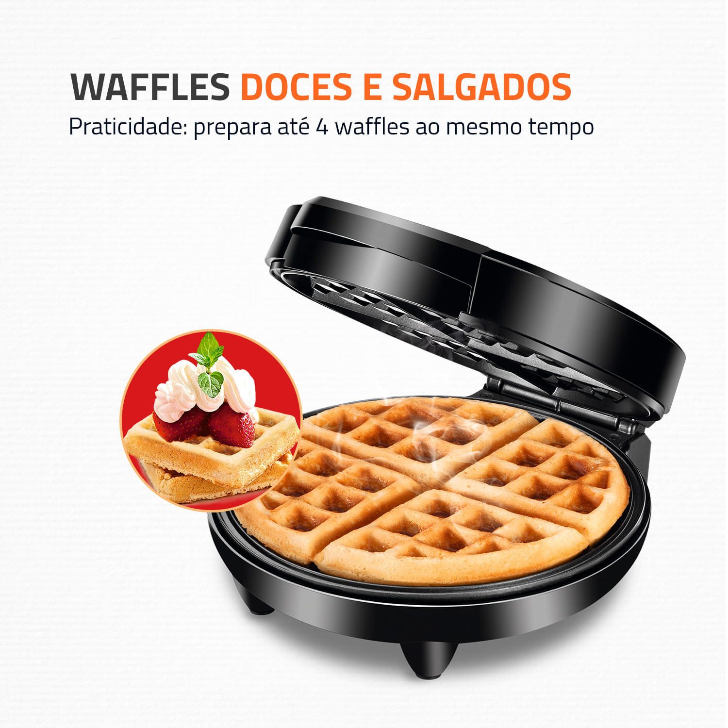 Miniatura Máquina de Waffle Mondial Pratic Waffle GW-01 GRILL WAFFLE-127V-PRETO/INOX
