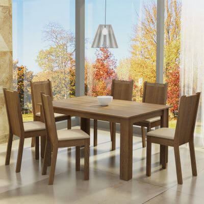 Miniatura Conjunto Sala de Jantar Madesa Analu Mesa Tampo de Madeira com 6 Cadeiras Rustic/Pérola Cor:Rustic/Pérola