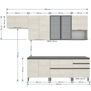 Cozinha Bartira Cristal com 10 Portas, 3 Gavetas, 5 Prateleiras e Nicho para Micro-ondas - 240cm de largura - Freixo Freixo