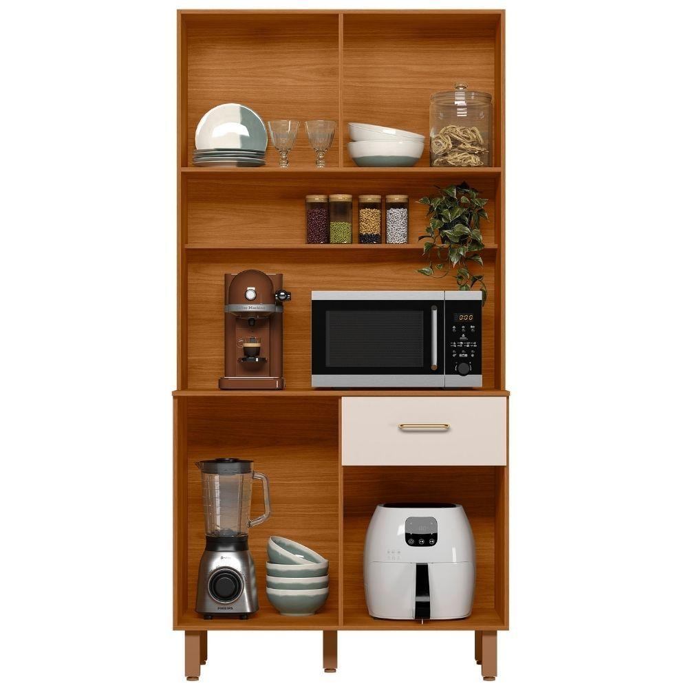 Miniatura Kit Armário Cozinha New Izis 4 Portas Freijó Off White Poliman