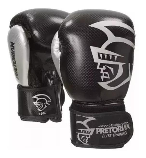 Miniatura Luva Pretorian Elite Preta  E Prata Muay Thai Boxe 16 Oz