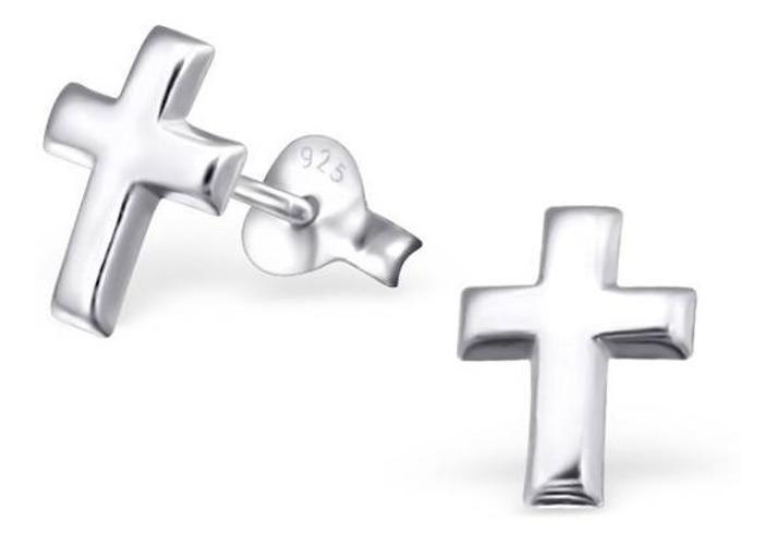 Miniatura Par Brinco Masculino Ou Feminino Cruz Em Prata Legítima 925