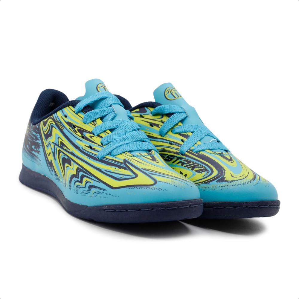 Miniatura Chuteira Futsal Topper Strike 5 Juvenil + 3 Pares de Meias Azul / Verde - 28