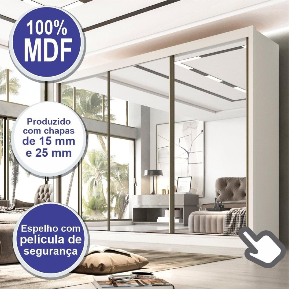 Guarda Roupa Espelhado Casal 3 Portas 6 Gavetas 100% MDF Qatar Branco