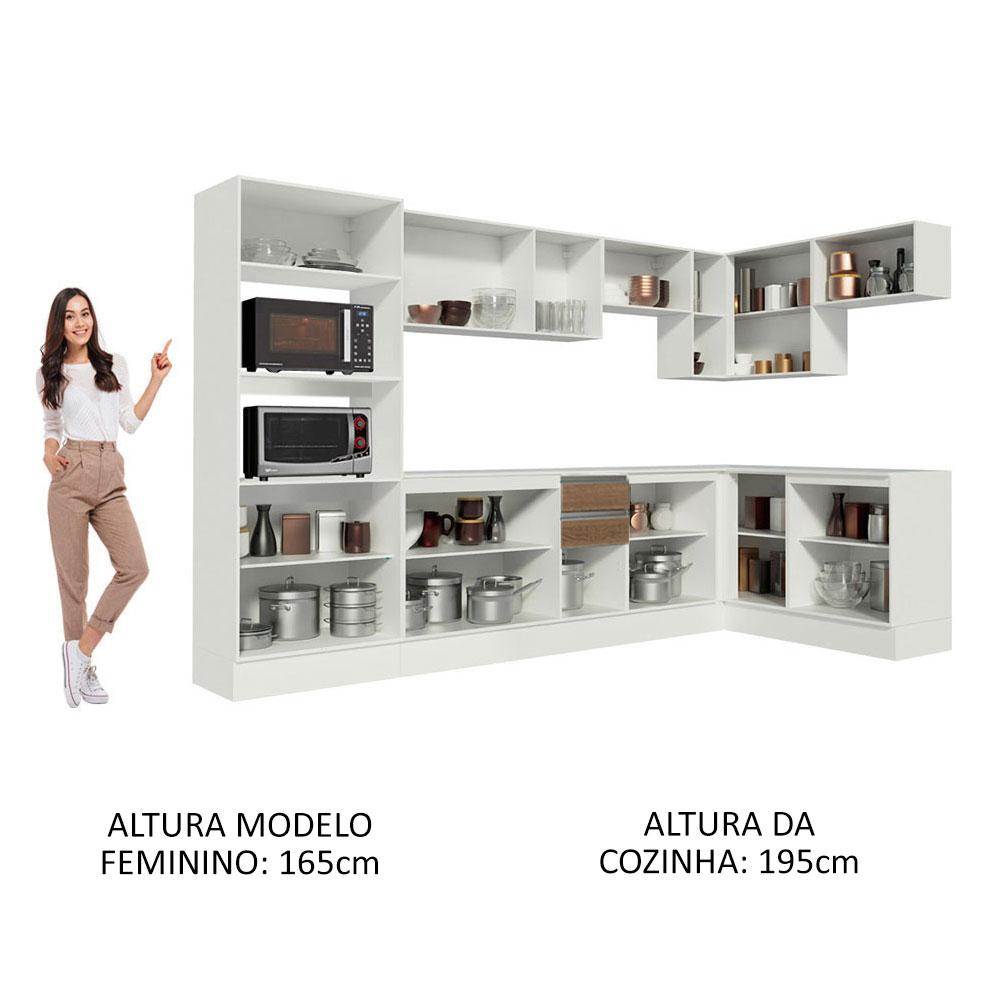 Miniatura Cozinha Completa 100% MDF Madesa Smart de Canto - Branco/Rustic/Crema Branco/Rustic/Crema