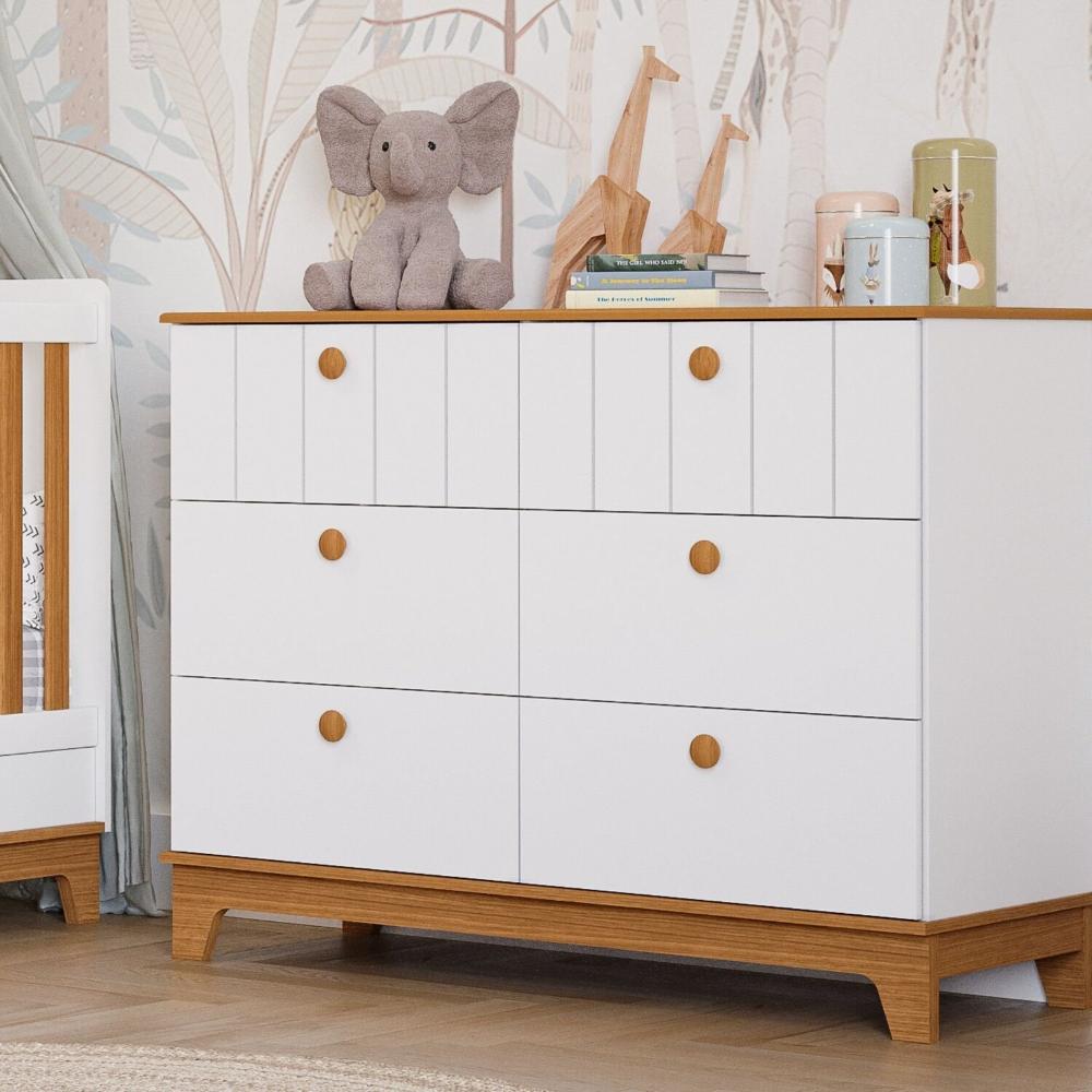 Miniatura Cômoda de Bebê com 6 Gavetas Chantilly Expresso Móveis Branco/Nature
