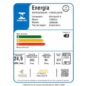 Geladeira Consul CRM44MB Duplex Inverter 377L Frost Free Branca 110V