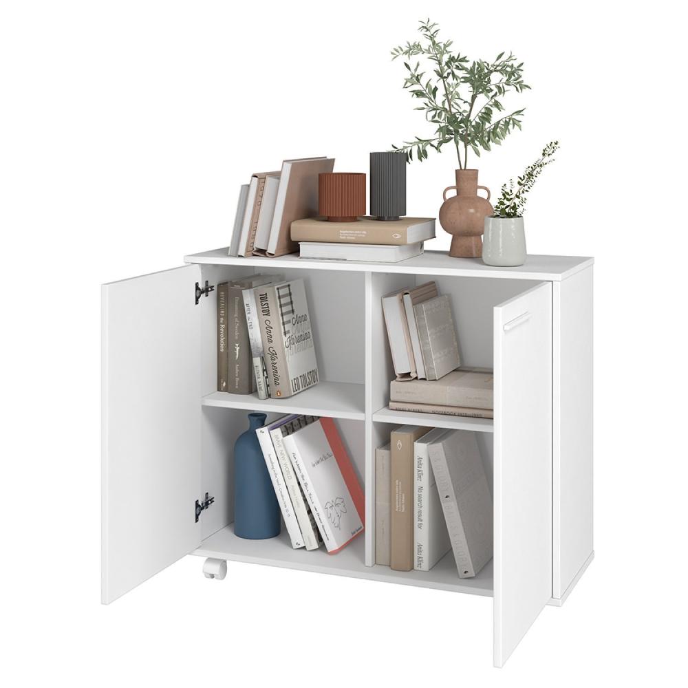 Miniatura Balcão Multiuso 2 Portas 2 Prateleiras com Rodízios MDP 12mm Branco