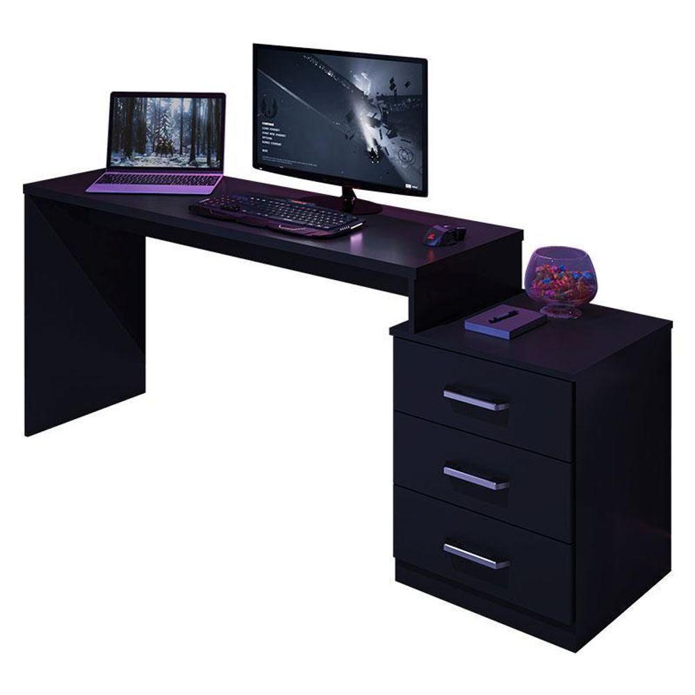 Miniatura Mesa Para Computador Gamer Drx 5000 E Livreiro Office Com Portas Pequenas Preto Trama - Móveis Leão